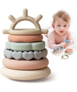 Moonkie Stacks of Circles Soft Teething Toy | Educational Learning Baby Toy | Stacking Ring Toys for Babies Boy and Girl | 7 Piece Teethers Set