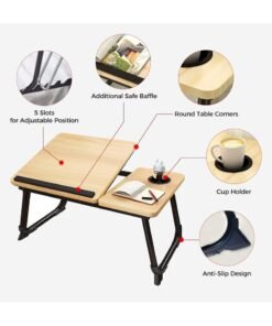 Huitich Wood Multi Purpose Adjustable Laptop Desk For Study And Reading With Foldable Non Slip Legs Reading Tray Laptop Stands Desk Study Beige