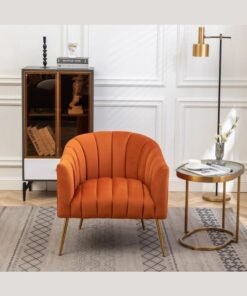 ALWASIT HOME Demetrius Single Seater Sofa Luxurious Design With Premium Fabric Best For Living Room For Hotel Velvet Fabric - Orange
