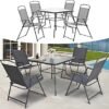 4-Piece Folding Patio Chair Set with Square Glass Table – Outdoor Furniture Set for Garden, Ideal Dining, Relaxing, Foldable and Easy Storage(86x86x70CM)