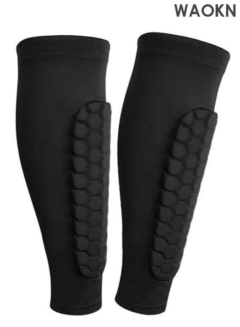 WAOKN Flexible Calf Protection Leggings Soccer Shin Guards for Adults High Impact Resistant with Anti-Collision Technology Ankle Support Gear Football (Black Medium)
