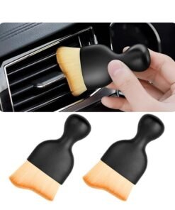 Oasisgalore 2-Pack Brown Car Detailing Brushes with Dust Covers, Soft for Interior, Scratch-Free, Curved for Dirt Collection.