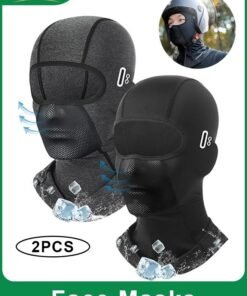 FAYET 2 Pack Cooling Ice Silk Balaclava Face Masks with Glasses Holes for Men & Women, Breathable UV Protection Masks for Summer Motorcycle, Cycling, Work, Ski (Black & Grey)