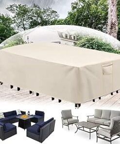 Outdoor Furniture Covers, Waterproof Anti-UV Outdoor Covers with Handles Vents and Buckles, 420D Heavy Duty Oxford Cloth Patio Furniture Covers for Table Chair Sofa (Beige, 350*260*90cm)