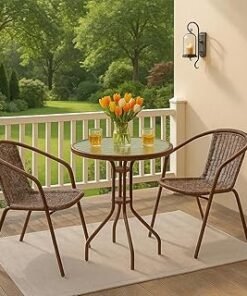 Deep Sleep Garden Dining Set 3 Piece Outdoor Furniture Patio Dining Table and Chair Balcony Dinner Table Dinner Chair Poly Rattan Anthracite & Brown