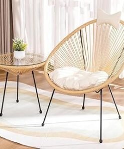 Outdoor Rattan Chair With Headrest and Cushion - Balcony and Patio Seating Set for Leisure, Reading, Tea Time