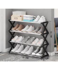 ECVV 4-Tier Foldable Shoe Rack - Space-Saving Organizer for Home & Closet - Easy Assembly, Adjustable & Stylish Black
