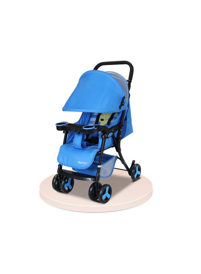 Nurtur Ryder Ultra Compact Lightweight Baby Travel Stroller with Storage Basket, Detachable Food Tray, Reclining Seat and Leg Rest, 0-36 Months, , Light Blue Printed