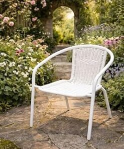 Modern Garden Patio Dining Chair – Stylish Outdoor Poly Rattan Chair, Weather-Resistant & Durable Furniture, Comfortable Seating | Design for Patio, Balcony & Garden|White