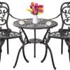 Outdoor Bistro Table and Chairs Set of 2 Cast Aluminum Patio Bistro Set with Umbrella Hole, All Weather Bistro Table Set for Garden, Suitable for All People, Bronze