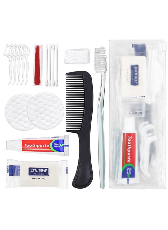 HQSLsund 50 Sets Personal Hygiene Kit Bulk, Disposable Toothbrushes with Toothpaste Floss Comb Soap Cover and Vanity Kit, Toiletry Kits Homeless Supplies Bulk for Women,Men,Travel,Homeless