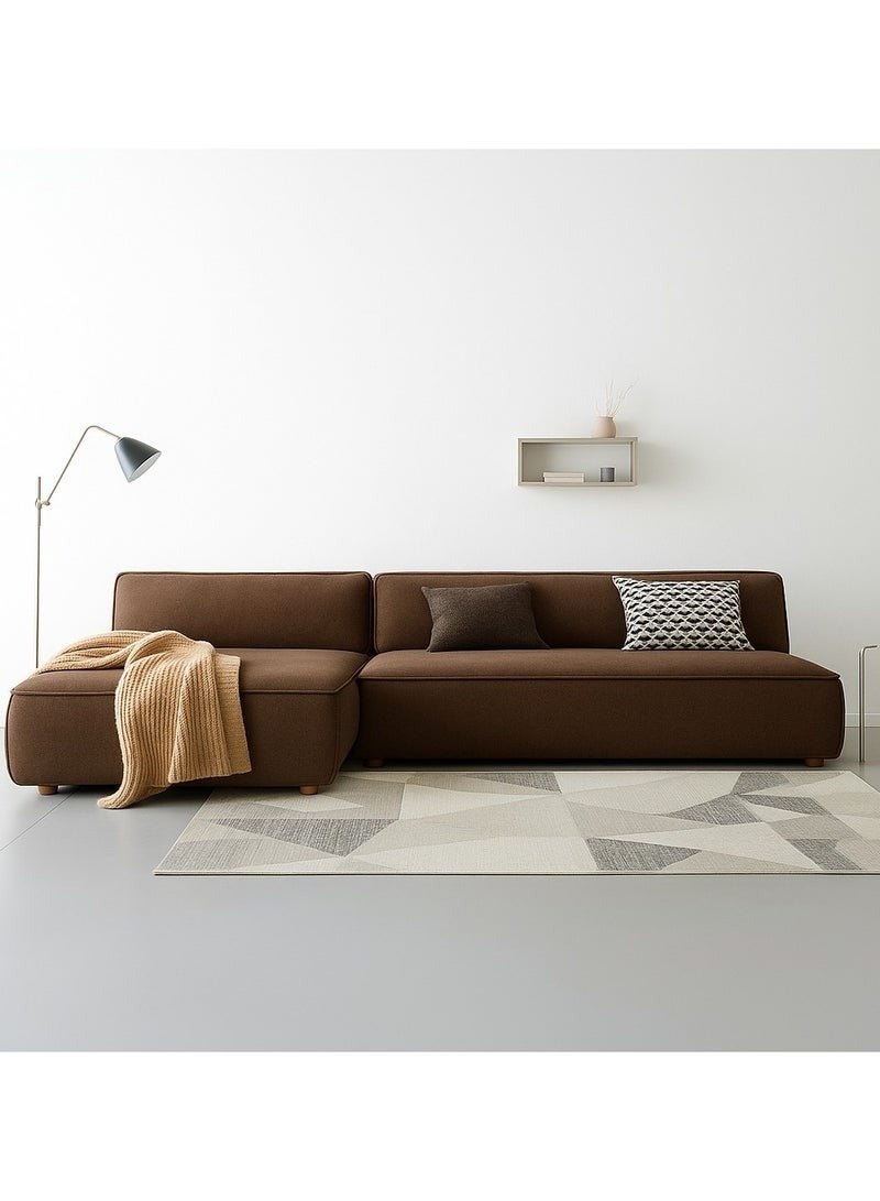 Al Zakharef Furniture Clarissa 3-Seater Luxury L-Shape Velvet Sofa with Free Pillows, Premium Wooden Frame, High-Density Seating Foam, Modern Corner Couch for Living Room Size L270 × W180 cm, Colour Brown