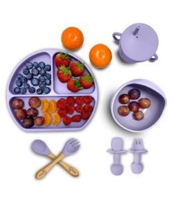 O'doe Baby Led Weaning Feeding Supplies for Toddlers, O'doe Baby Feeding Set | Suction Silicone Baby Bowl-Self Eating Utensils Set with Spoons, Bibs, Toddlers Spoon Set | Infant Food Plate Kit | Set of 17