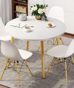 CityRiya-Long Dining Table Kitchen Dining Table Round Dining Room Table White Coffee Table for 2 to 4 People(Table Only)