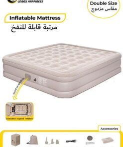 Eworld Portable Inflatable Air Mattress with Built in Electric Pump, Water-Resistant Sleeping Pad Features Fast Self-Inflation & Deflation, Ideal for Home, Guests, Camping, Travel and Outdoor Use, Double Size