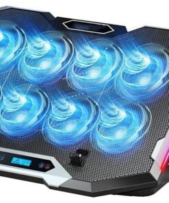 Gaming Laptop Cooling Pad with 8 Cooling Fans, Laptop Fan Cooling Pad for Laptop ,RGB Laptop Cooler Stand with 6 Height Adjustable, Two USB Port, Phone Stand