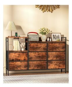 keke Wide Fabric Drawer Dresser in Rustic Brown, Large Long Chest of Drawers with Deep Storage for Bedroom, Closet & Living Room