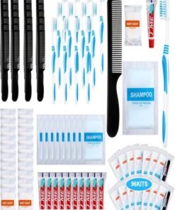 Tiangrid 96 Sets Personal Hygiene Kit Basic Toiletry Kits Homeless Supplies Bulk for Women, Men, Travel, Charity, Business Include 96 Shampoo, 96 Toothbrush, 96 Toothpaste, 96 Comb, and 96 Bath Soap