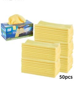 Motim 50 Pcs/Box, Car Microfiber Cleaning Towel, Reusable Soft Water Absorbent Car Drying Towel, Wet and Dry for Car Cleaning, Windows, Screen and Kitchen, 30x30CM