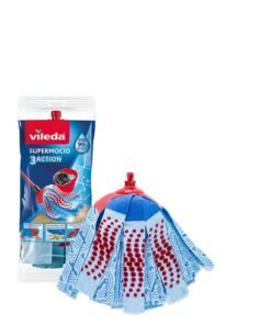 Vileda 3action Supermocio Floor Mop Refill, Multi-Use, Red Stain Eraser, Blue Microfiber, 3D Red Stain Blue XL
