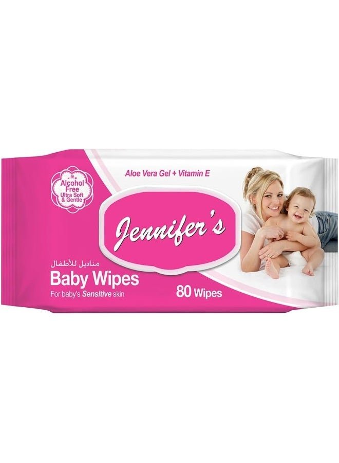Jennifer's Aloe Vera Gel And Vitamin E Baby Wipes 80's
