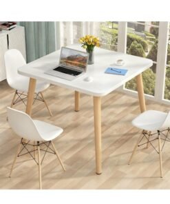 Modern Casual Square Dining Table, Dining Room Kitchen Table, White Solid Wood Dining Table, Multi-Functional Solid Wood Desk, Coffee Table, Office Desk, Applicable for Kitchen Dining Room & Living Room(A  Table)