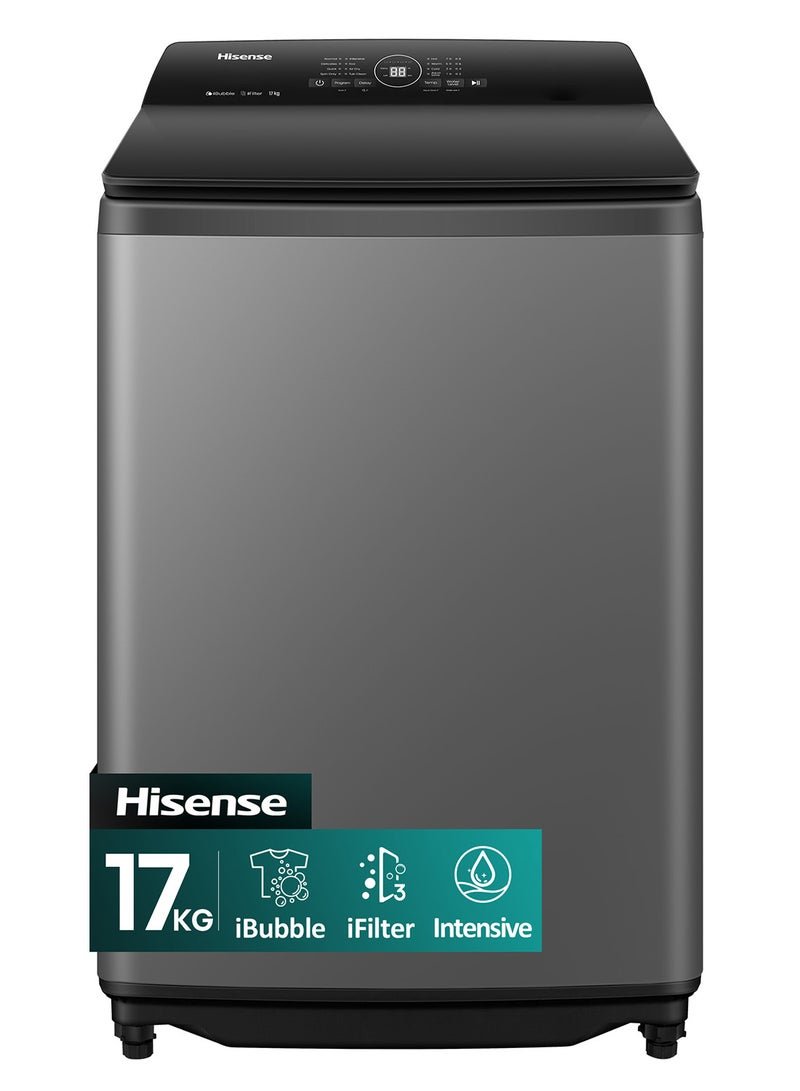 Hisense 17KG Top Loading Washing Machine WT3I1723UT, iBubble Clean, iFilter Function, Intensive, Aqua Save, Soft-Closing Lid+, Smart Fuzzy, Rear Control, Tub Clean WT3I1723UT Titanium Grey