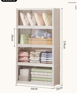 DUNISO Portable Fabric Wardrobe, Large Capacity Dust Prevention Wardrobe Closet Organizer with 4 Storage Shelves, Clothes Storage Cabinet with Clear Dust Cover, Closet Organizer with Metal Frame for Bedroom Living Room - Image 3