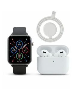 WISME WS-83 MAX Smart Watch with Bluetooth Earbuds & Wireless Charger, 7 Interchangeable Bands For Men & Women, Compatible with Android & iOS – Black