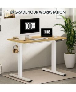 FLEXISPOT EN1 Standing Desk 129 x 68 x 14.5cm - Whole-Piece Desktop, Home Office Use, Height Adjustable with 4 Memory Presets, Supports Multiple Monitors, White & Maple