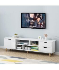 JCB CHIC Modern White TV Stand, Large TV Stand Shelves, Living Room Entertainment Center Wood Media Console Table with Storage and 4 Drawers