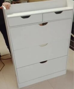 Raffine 4-Tier Household Upgraded Tipping Bucket Design Shoe Rack With Drawers Large Space Shoe Organizer Cabinet Storage 15mm Thick Wood Rack 60 x 17 x 125 Centimeter