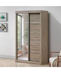 DANUBE HOME Supreme New 2Door Compact Sliding Door Wardrobe With Mirrors | Sturdy Closet Clothes Storage Cupboard | Modern Design Space Saving Cabinet For Bedroom L121xW57.5xH210cm-French Sonoma Oak
