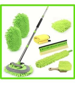 8 pcs 62" Car Wash Mop with Telescoping Long Handle, Microfiber Towels，Wheel Tire Brush，Car Wash Brush with Rubber Squeegee, Microfiber Car Wash Mop Mitt Car Cleaning Kit  for Washing  Cars RV Truck Boat and Houshold