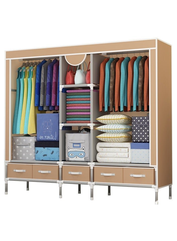 Fabric Wardrobe For Clothing Brown/ Light Coffee 185*45*172CM