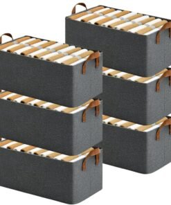 SKYLAN STASH 6 Pcs Wardrobe Organizer with Metal Frame | Foldable Fabric Storage Box with Handles for Clothes, Pants, Jeans, Sweaters | Cloth Storage Bin Basket for Wardrobe, Shelves (Grey, Pack of 6)