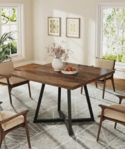 Alternative view of Homeonaire Wooden Square Dining Table for 4 | Industrial Wood & Metal Kitchen Table 80x80x75cm