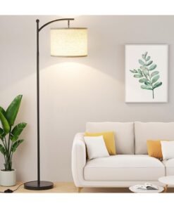 NNEWVANTE Floor Lamp with Remote Control and Stepless Dimmable Bulb, Colors Temperature & Brightness Adjustable, Modern Floor Lamps for Living Room（Beige Shade & Black Pole）