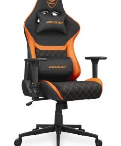Cougar Armor One V2 F Gaming Chair, Woven Fabric Surface, 4D Folding Armrests, 155° Reclining, Piston Lift Height Adjustment, Up to 12kg Weight Support, Black / Orange | 3MA2FORB.0001