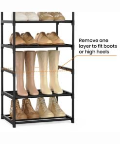 MYONE Shoe Rack With Stainless Steel Frame, Shoe Rack 10 Tier Tall Shoe Rack for Entryway 20 24 Pairs Shoe & Boots Organizer Storage Shelf Durable Black Metal Stackable Shoe Cabinet with Hooks - Image 3