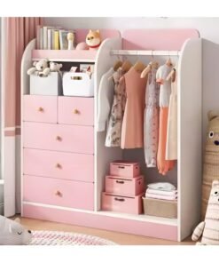 Children's Wardrobe, Clothes Hangers With 5 Drawers Bedroom Home Children's Clothing Organization Cabinet, Multi-Functional Children's Storage Cabinet Baby Wardrobe , Floor-Standing Multi-Layer Practical Storage Rack(Pink)