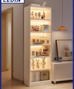 LEDIN Bookcase Bookshelves, 5-Shelf Tall Bookcase Wood Open Display Floor Bookshelf, Large Storage Organizer for Library, Bedroom, Living Room 180x24x40cm (White)