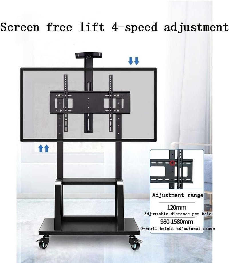 SKY-TOUCH Mobile TV Stand Cart,Rolling TV Stand,32”-70“ Floor TV Mount Stand,Height Adjustable with Lockable Casters,2 Tier AV Shelves for Large Flat Panel LED Screen,Max VESA 600 * 400mm - Image 2