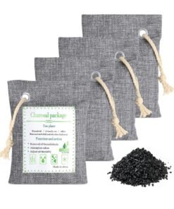 HomarKet 4 Pack Bamboo Charcoal Air Purifying Bags(Large, 4x200g) Activated Natural Home Odor Absorber, Deodorizer and Moisture Eliminator, Purifier for Closet, Shoe, Car Air freshener, Pet Safe