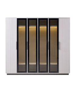 DANUBE HOME Akira 6 Door Wardrobe With 4 Glass Door and LED | Sturdy Closet Clothes Storage Cupboard | Modern Design Space Saving Swing Door Cabinet For Bedroom L240xW60xH214.7cm-L.Grey
