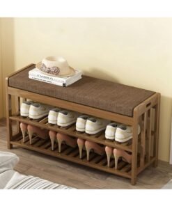 Alternative view of HOME TASTE Shoe Rack Bench with Upholstered Padded Seat Shoe Storage Shelf