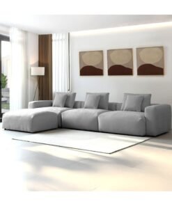 VANITY LIVING Viano L-Shape Cloud Sofa – Grey, Plush Corner Couch with Deep Cushions, Modern Upholstered Sofa for Living Room
