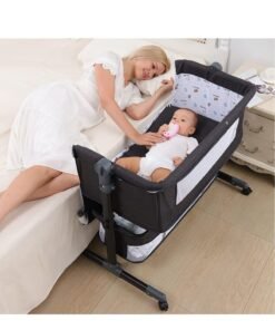 XiuWoo Baby Bassinet Bedside Sleeper Bedside Crib Easy Folding Portable Crib Travel Baby Bed with Adjustable Heigh Breathable Net and Grey Mattress