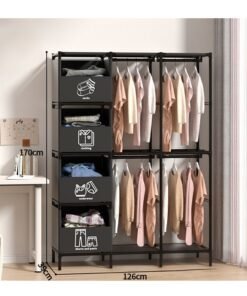 RollsTimi  Simple Combination Wardrobe Simple Storage Iron Shelf Folding Rental House Dormitory Indoor