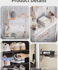 6-Tier Shoe Rack Shoe Cabinet with Hooks, Entryway Shoe Organizer with Hanging Rod & Dustproof Curtain, Vertical Shoe Storage Cabinet with Top Shelf, Multi-Layer Shoe Rack for Entryway, Hallway & Bedroom - Image 4